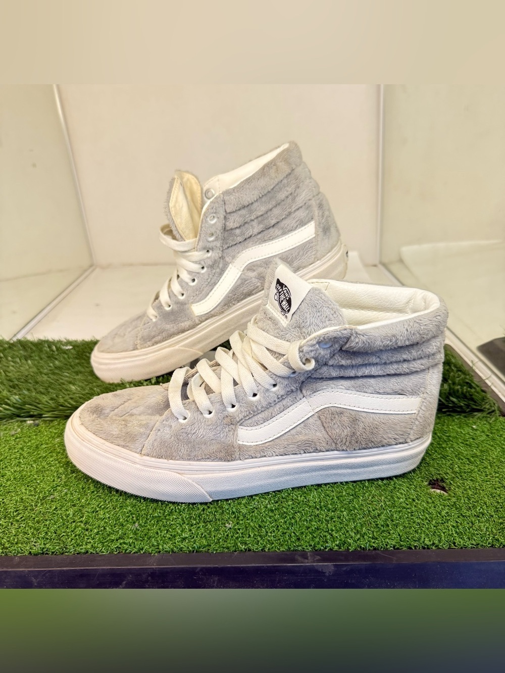 Vans Gray & White Plush SK8-Hi High-Top Sneakers